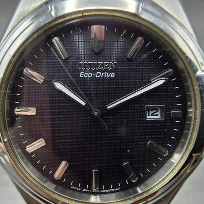 Citizen Eco-Drive Watch Men 38mm Black Dial Silver Date Round E110-S008697 Runs1