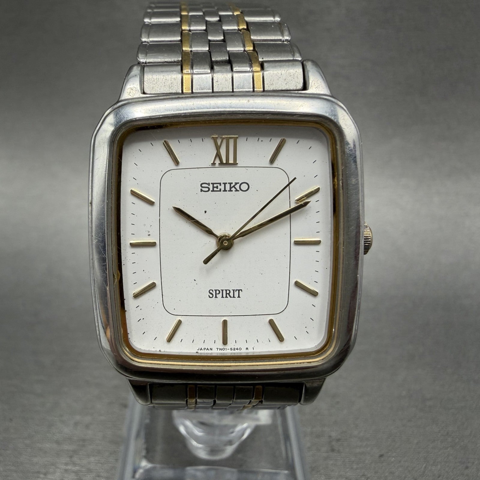 Seiko Spirit Tank Watch Men 28mm White Dial two Tone 7n015210 New Battery AB0