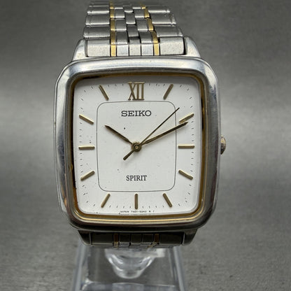 Seiko Spirit Tank Watch Men 28mm White Dial two Tone 7n015210 New Battery AB0