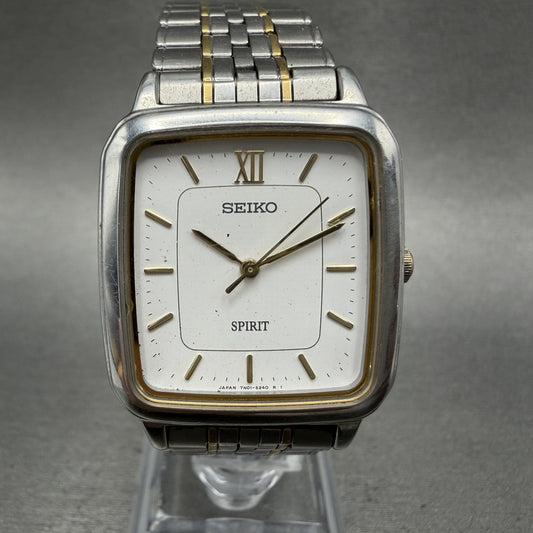 Seiko Spirit Tank Watch Men 28mm White Dial two Tone 7n015210 New Battery AB0