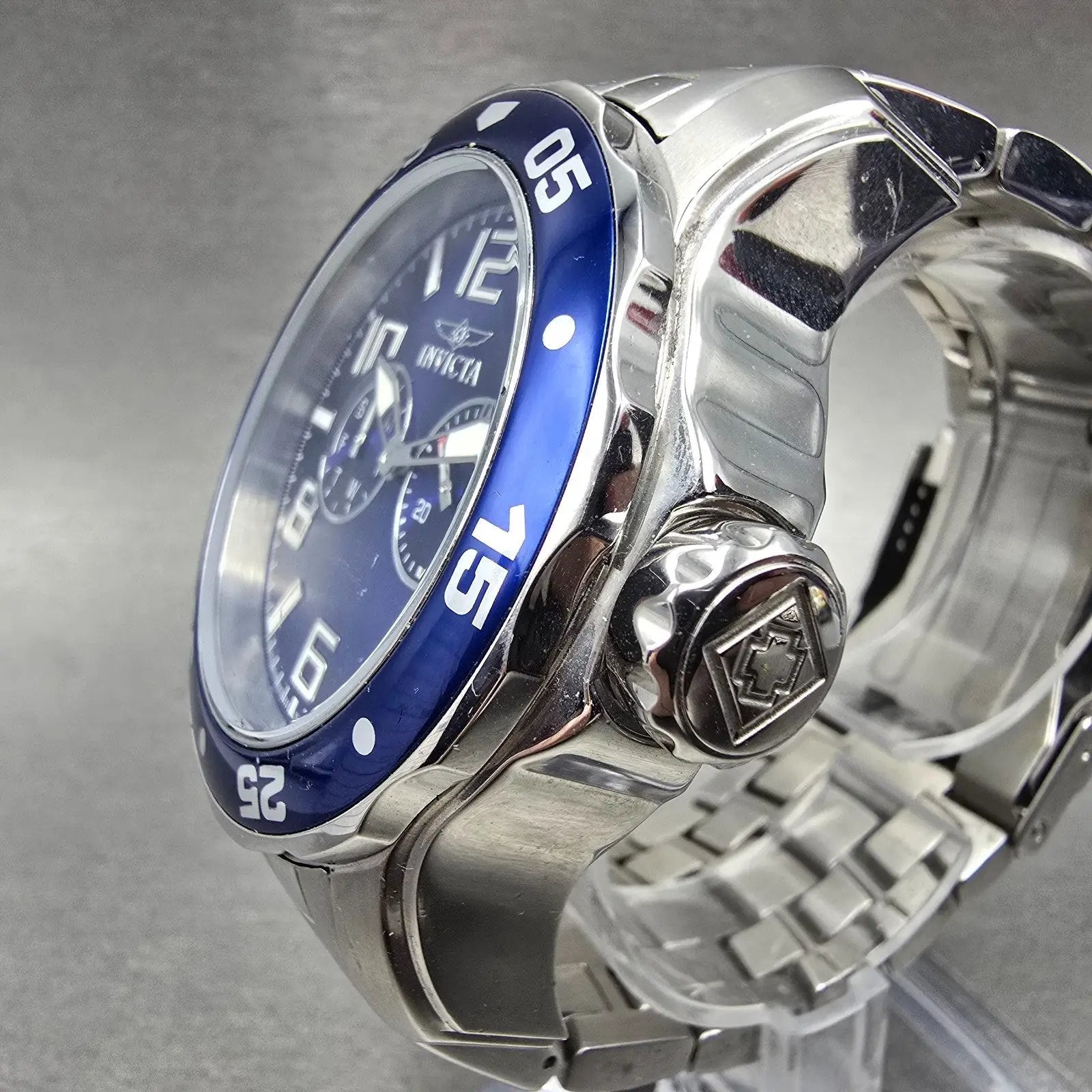Invicta Pro Diver Watch Men 48mm Blue Dial Silver Tone Daydate 7496 New Battery3