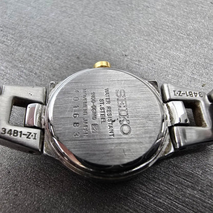 Seiko Watch Women 20mm Blue Dial Two Tone Round Vintage 1N00-0GM0 New Battery JP9