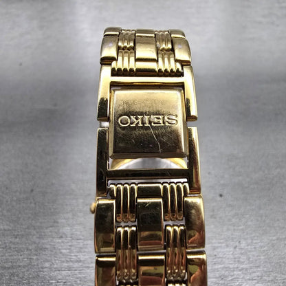 Seiko Watch Men 34mm White Dial Gold Tone Daydate Round V733-6C80 New Battery7