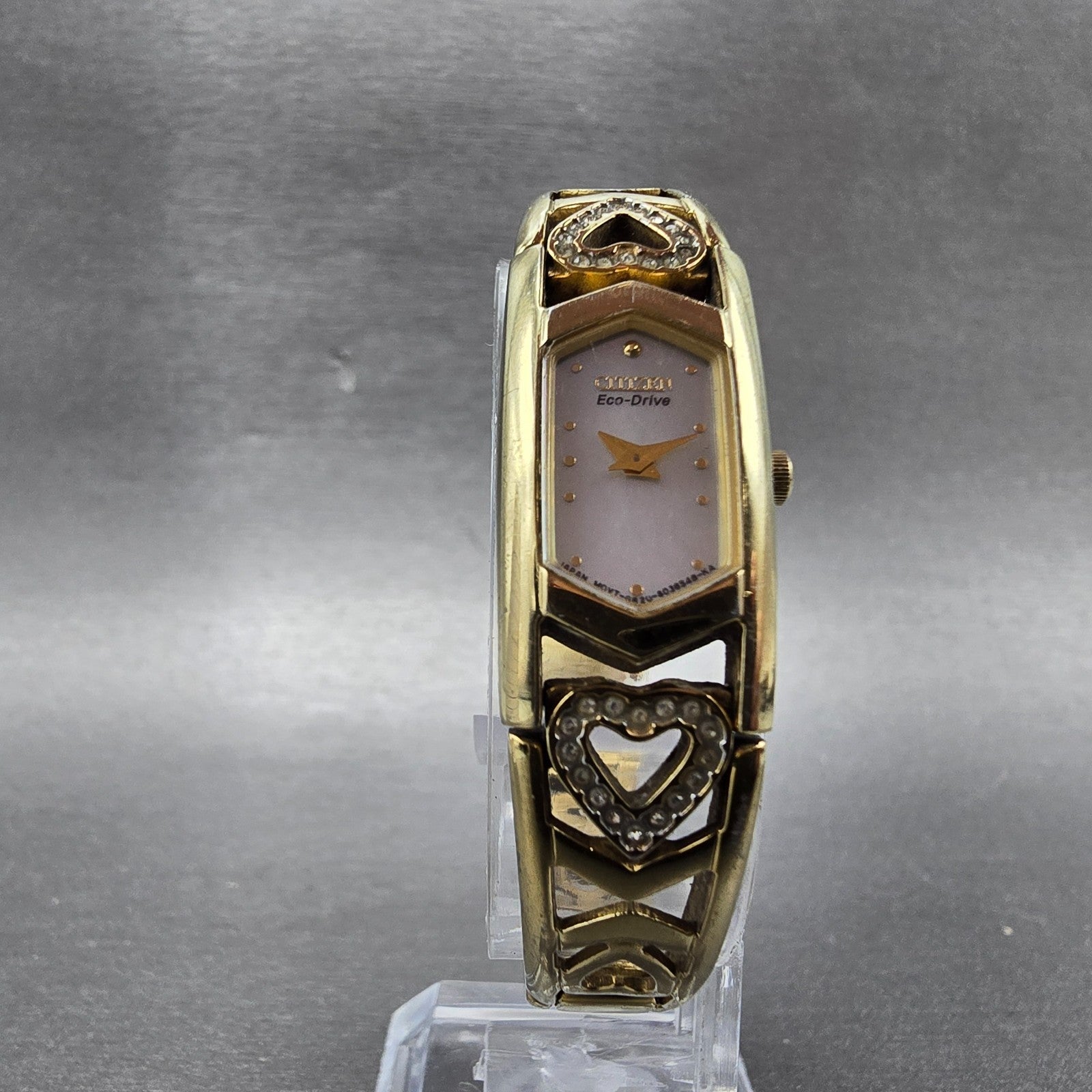 Citizen Eco-Drive Tank Heart Watch Women 15mm MOP Dial Gold Tone Rectangle Runs5