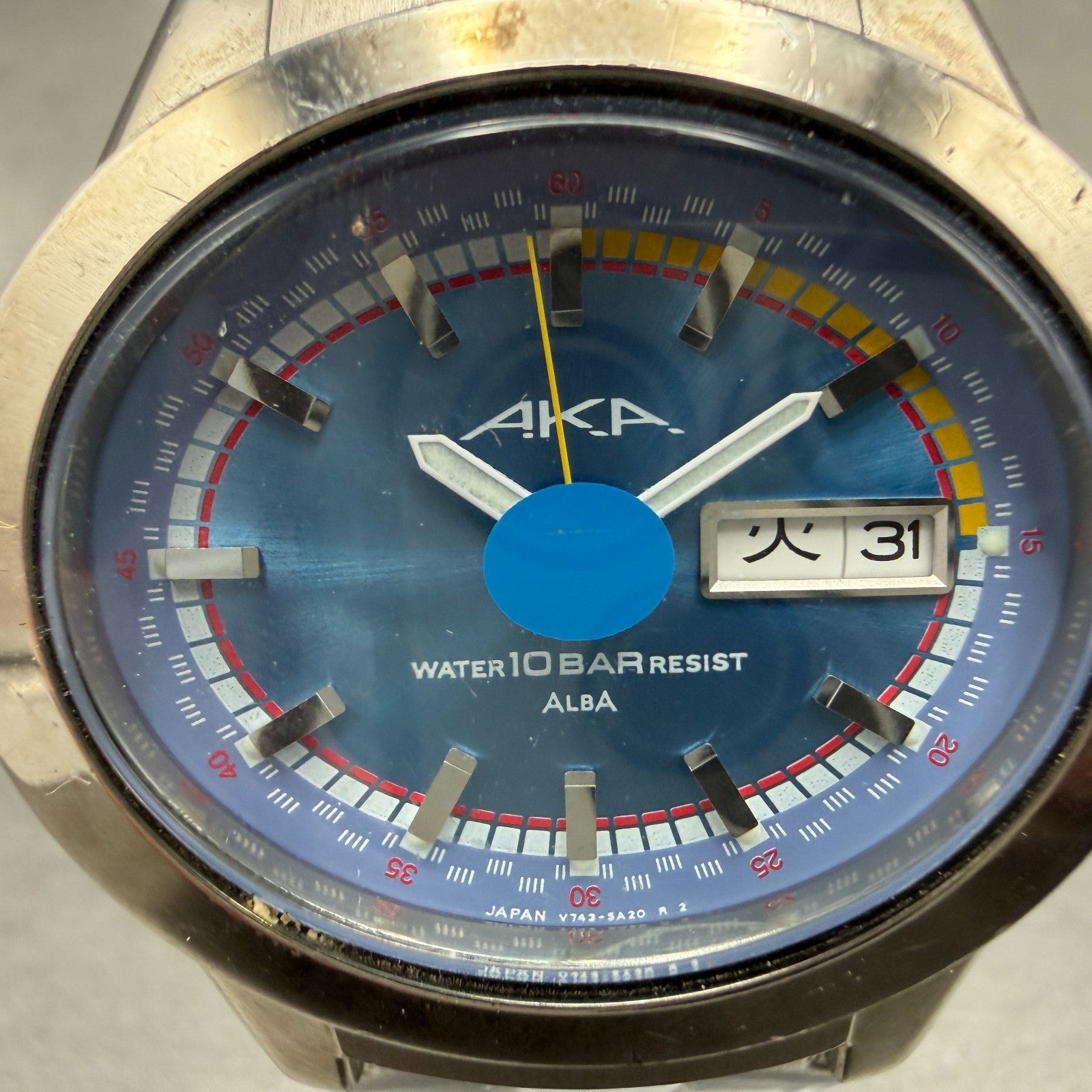 Seiko Alba AKA Watch Men 42mm Blue Dial Silver Tone Daydate V743-5a10 New Batt 31