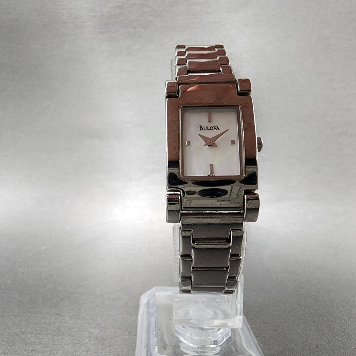 Bulova Tank Watch Women 18mm MOP Dial Silver Tone Rectangle 96L47 New Battery5