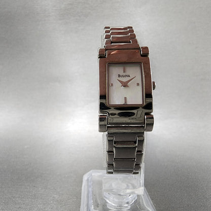 Bulova Tank Watch Women 18mm MOP Dial Silver Tone Rectangle 96L47 New Battery5
