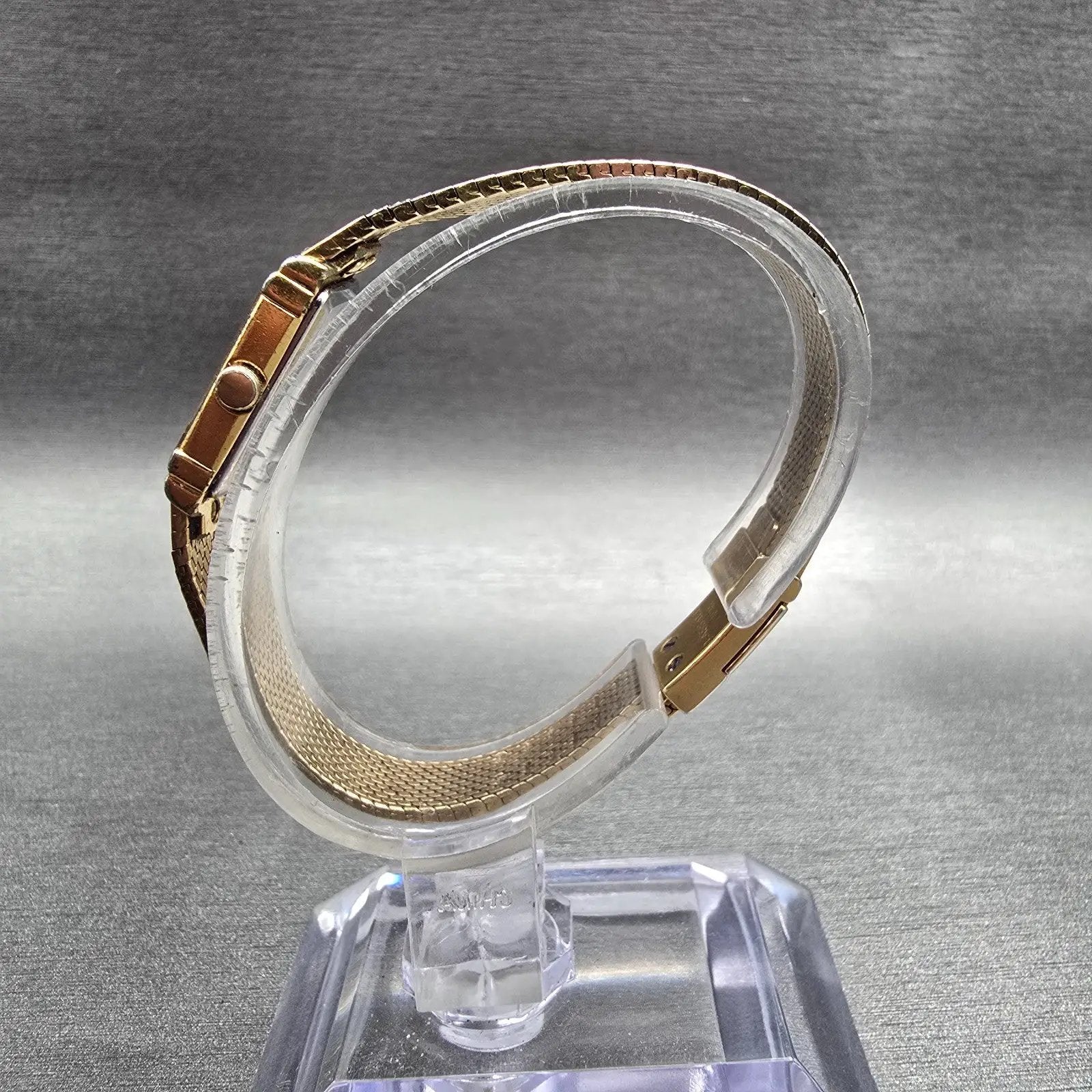 Seiko Lassale Watch Women 12mm Gold Dial Gold Tone Rectangle 2E50-5009 New Batt6