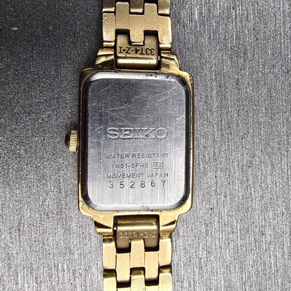 Seiko Watch Women 16mm Gold Dial Gold Tone Rectangle 1N01-0FH0 New Battery JP3410
