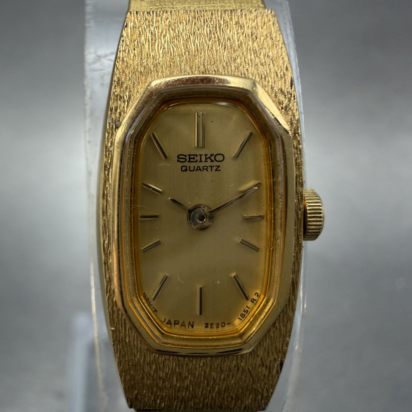 Seiko Watch Women 13mm Champagne Dial Gold Tone Rectangle 2E206461 New Battery1