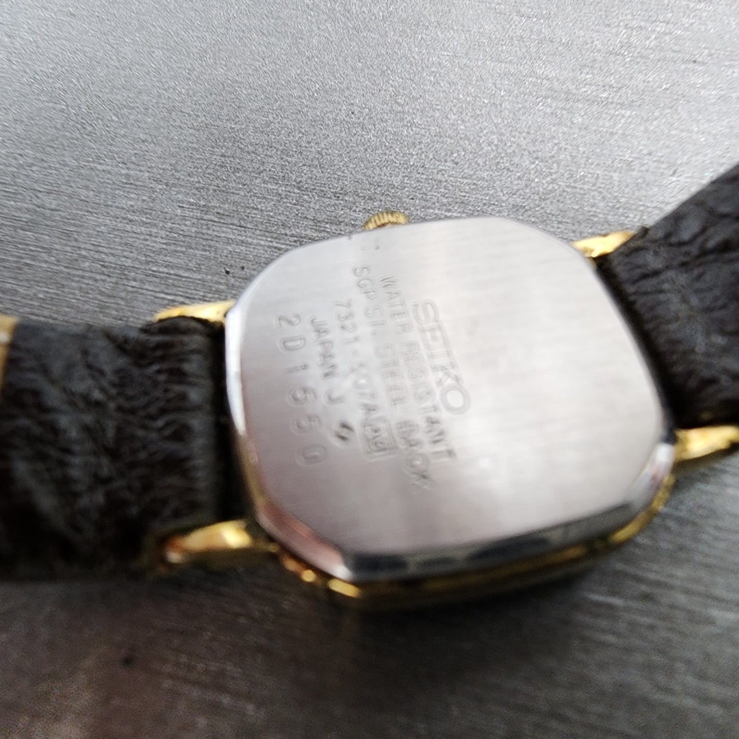 Seiko Watch Women 20mm Black Dial Gold Tone Square 7321-507a New Battery