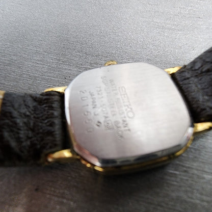 Seiko Watch Women 20mm Black Dial Gold Tone Square 7321-507a New Battery