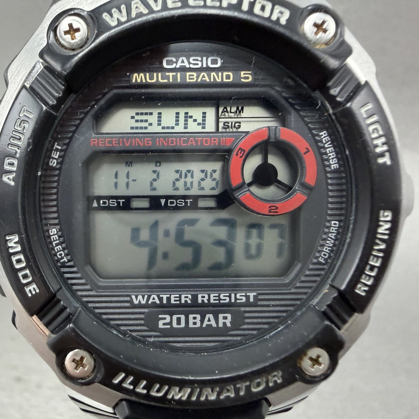 Casio Waveceptor Watch Men 48mm Digital Black Silver Alarm Chrono WVM200 NewBat1