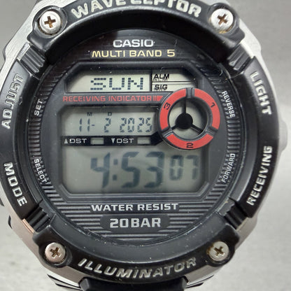 Casio Waveceptor Watch Men 48mm Digital Black Silver Alarm Chrono WVM200 NewBat1