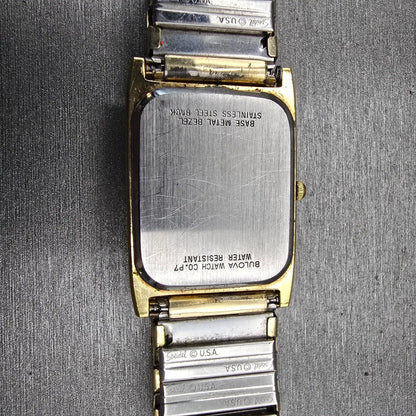 Bulova Watch Men 25mm Gold Dial Gold Tone Rectangle New Battery Vintage 92A4010