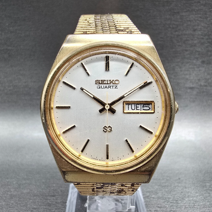 Seiko SQ Watch Men35mm Silver Dial Gold Daydate Round 8223-8029 New Battery JP40