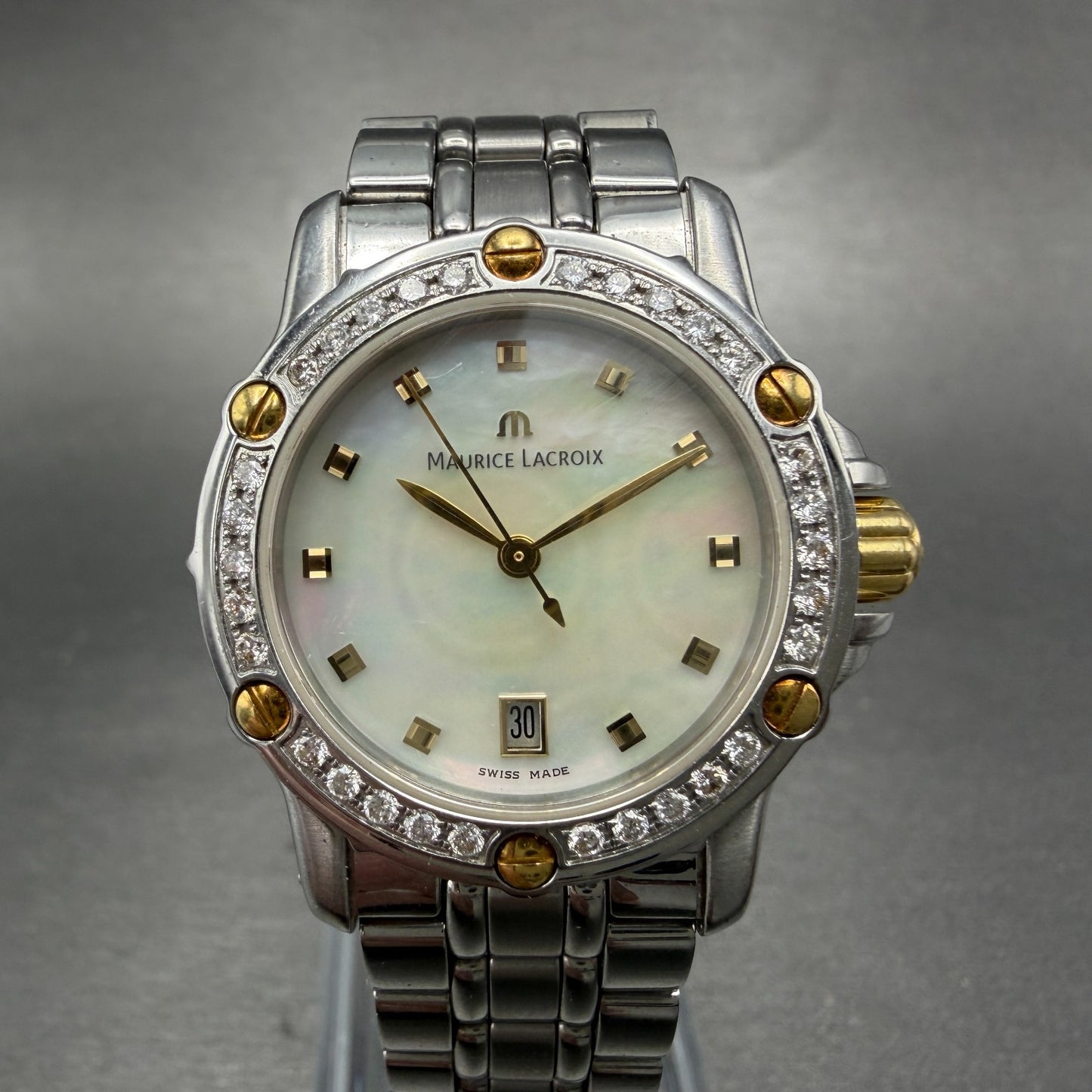 Maurice Lacroix Tiago Watch Women 30mm MOP Dial Two Tone Date Diamond New Batt0