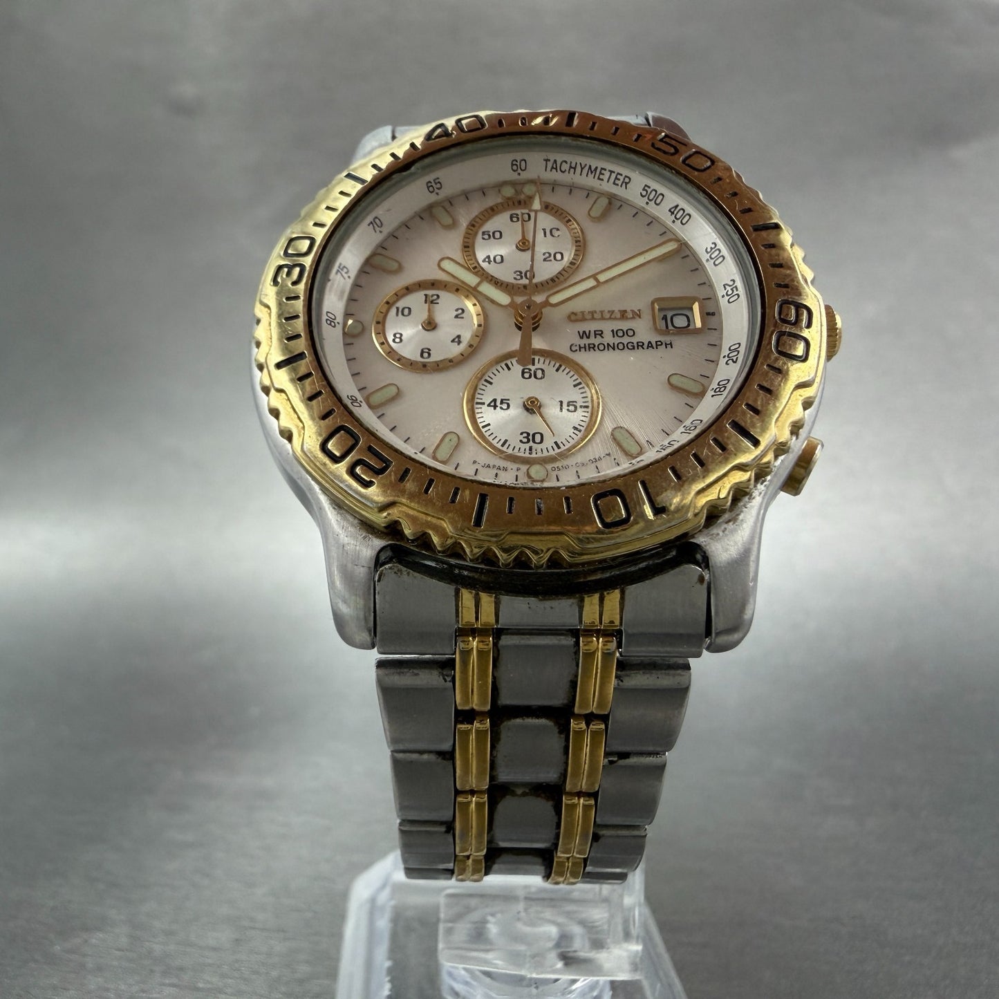 Citizen Chronograph Watch Men 40mm White Dial Two Tone Date Round New Battery5