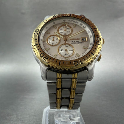 Citizen Chronograph Watch Men 40mm White Dial Two Tone Date Round New Battery5