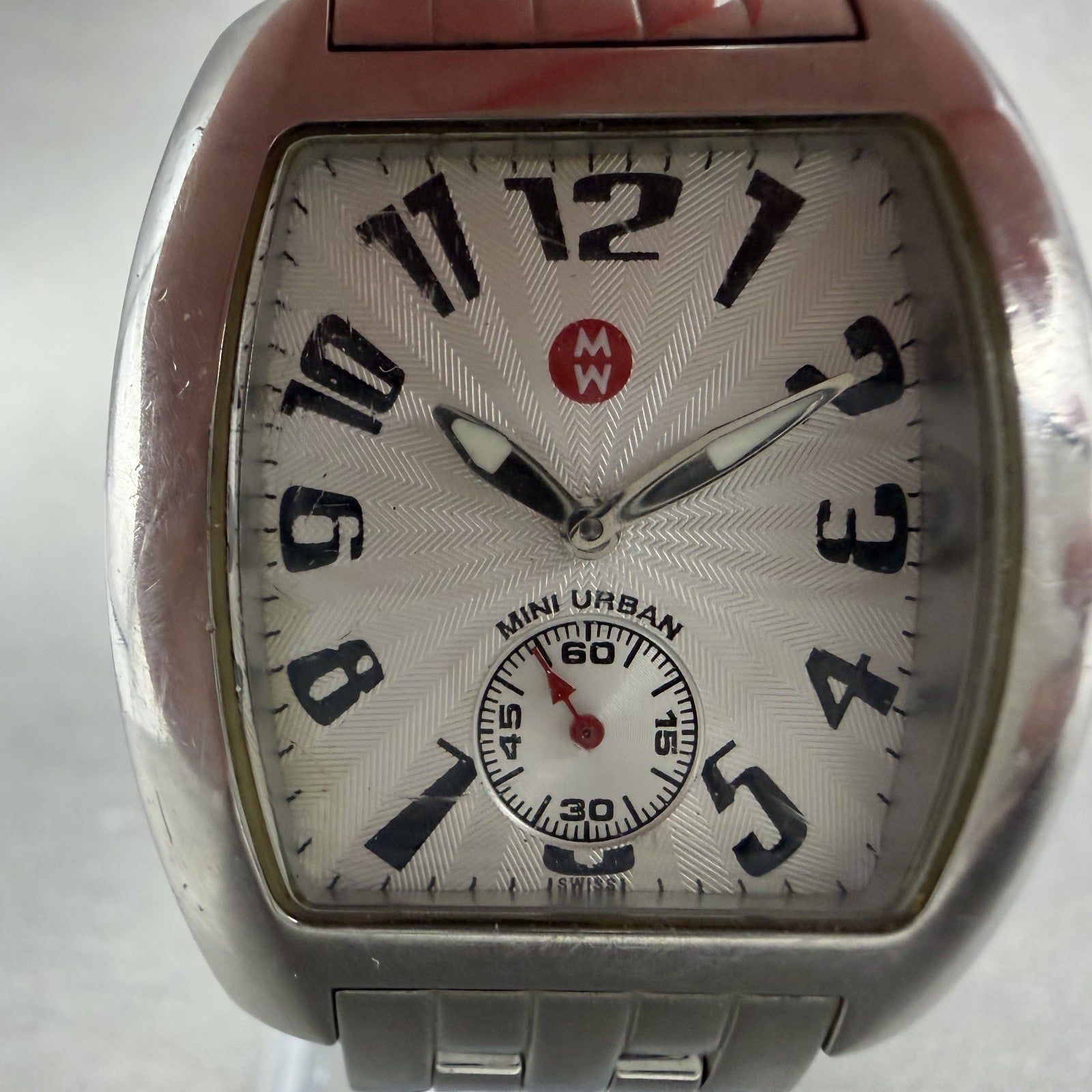 Michele Mini Urban Watch Women 29mm White Dial Silver Tone Small Seconds New Bat1