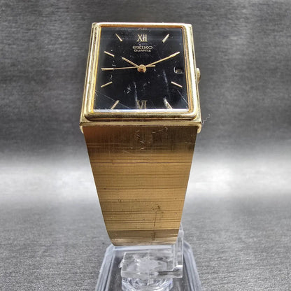 Seiko Tank Watch Men 24mm Black Dial Gold Tone Rectangle 5P32-5239 New Battery5