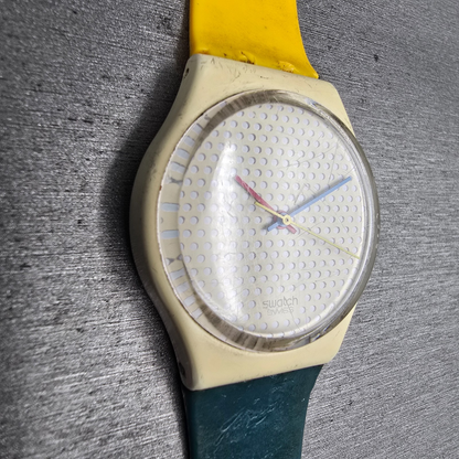 Swatch Ping Pong Watch Men 34mm White Dial White Case Round GW105 New Batt3