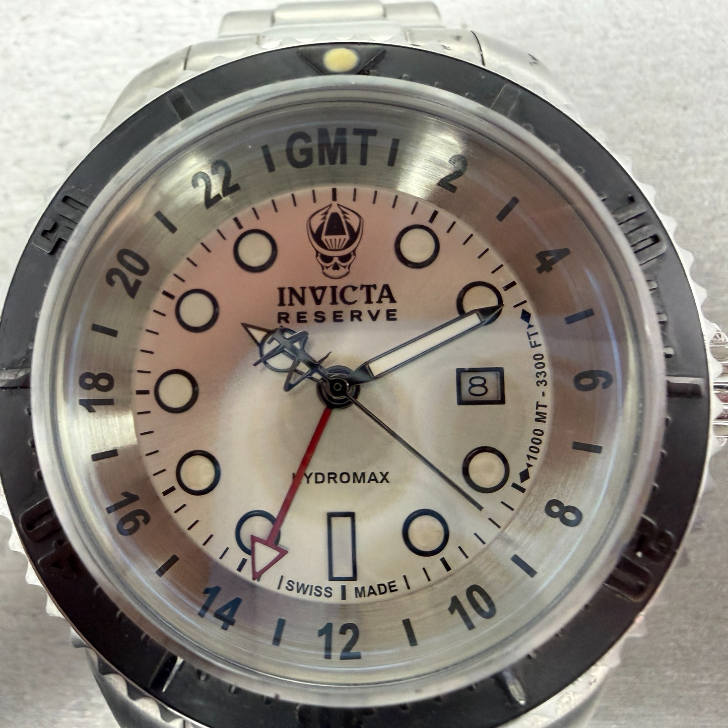 Invicta Reserve Hydromax GMT Watch Men 52mm Silver Dial Steel Date Round New Bat1