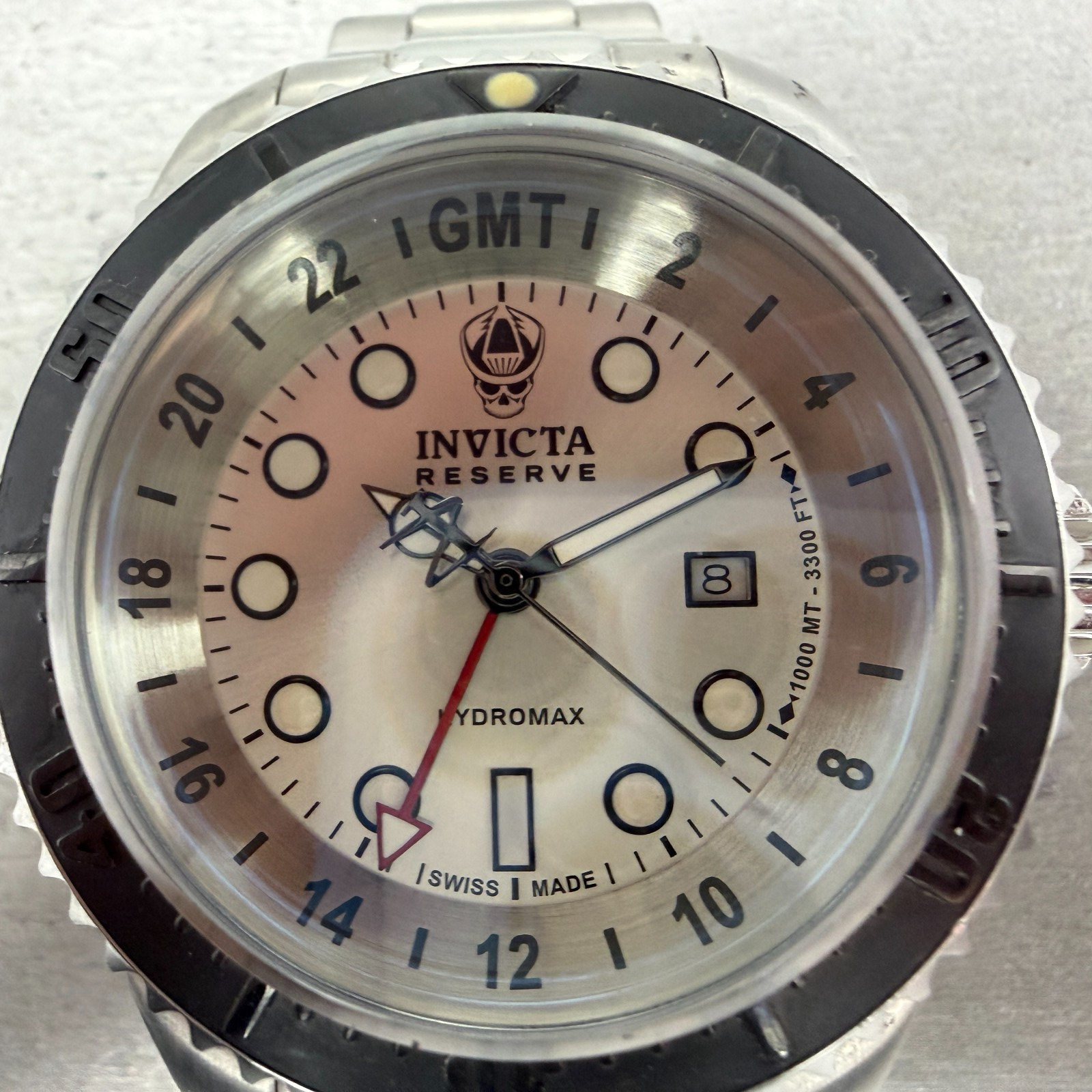 Invicta Reserve Hydromax GMT Watch Men 52mm Silver Dial Steel Date Round New Bat1