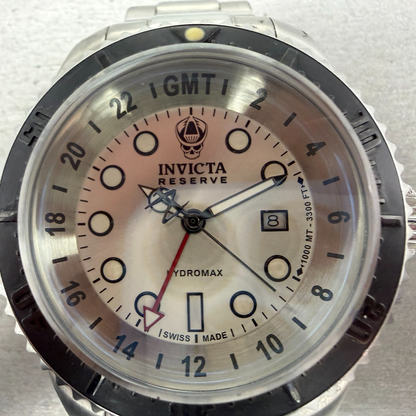 Invicta Reserve Hydromax GMT Watch Men 52mm Silver Dial Steel Date Round New Bat1