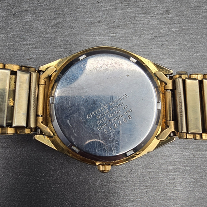 Citizen CQ Watch Men 35mm Gold Dial Gold Daydate 6100-S24876 New Battery JP VTG10