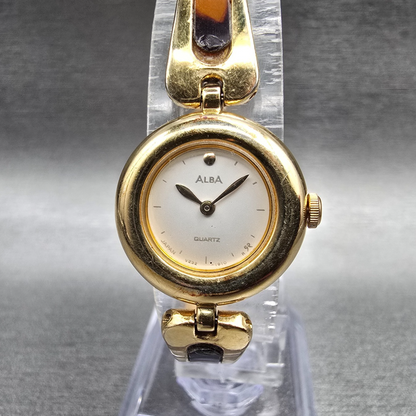 Seiko Alba Watch Women 19mm White Dial Gold Tone Round V232-0230 New Battery0