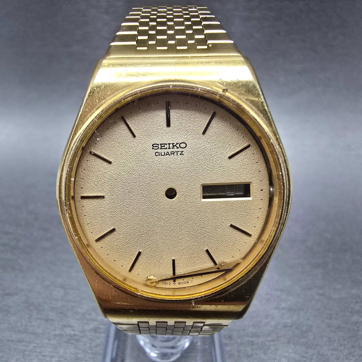 Seiko 7813-8009 Watch Case & Cream Dial Gold Tone Round 37mm W/Crystal and Hands0