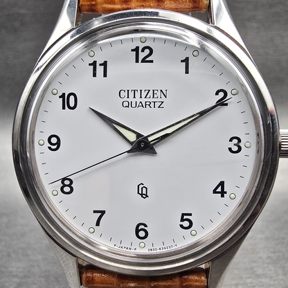 Citizen CQ Watch Men 36mm White Dial Silver Tone Round Leather 2832 New Battery1