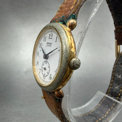 Seiko Watch Women 24mm White Dial Gold Tone Round 1428-0010 New Battery Vintage2