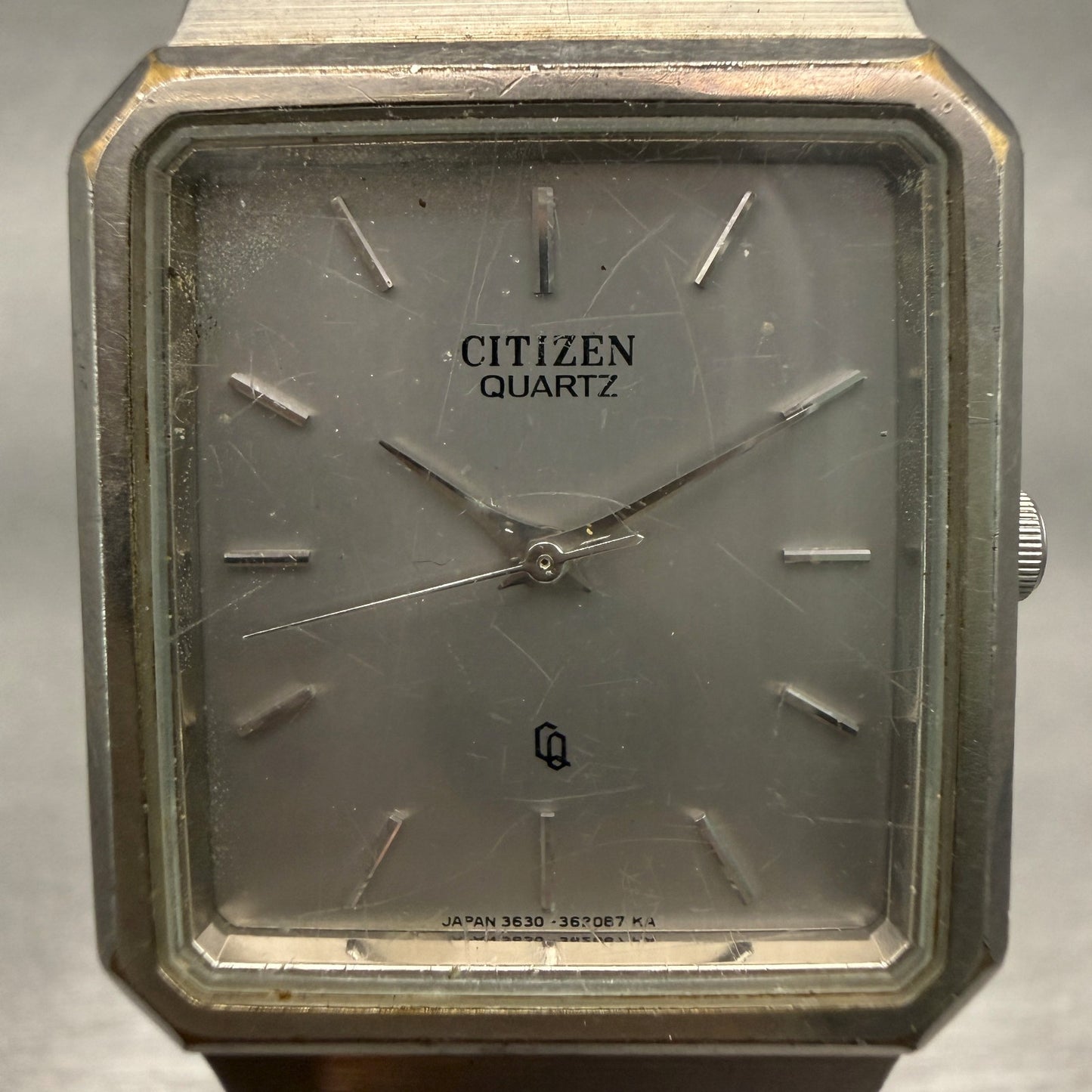 Citizen CQ Watch Men 27mm Silver Dial Silver Tone Rectangle 3630-361300 New Batt1