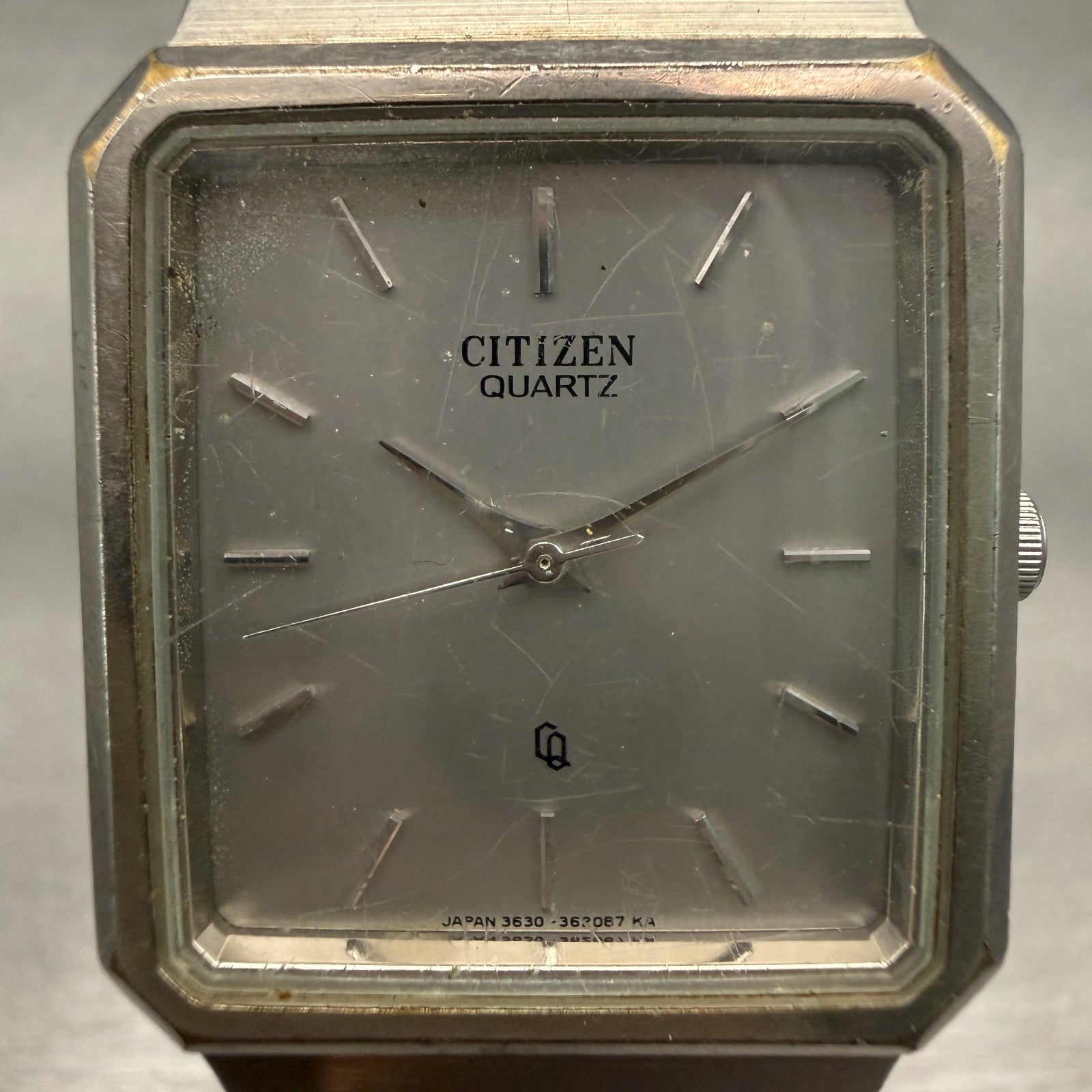 Citizen CQ Watch Men 27mm Silver Dial Silver Tone Rectangle 3630-361300 New Batt1