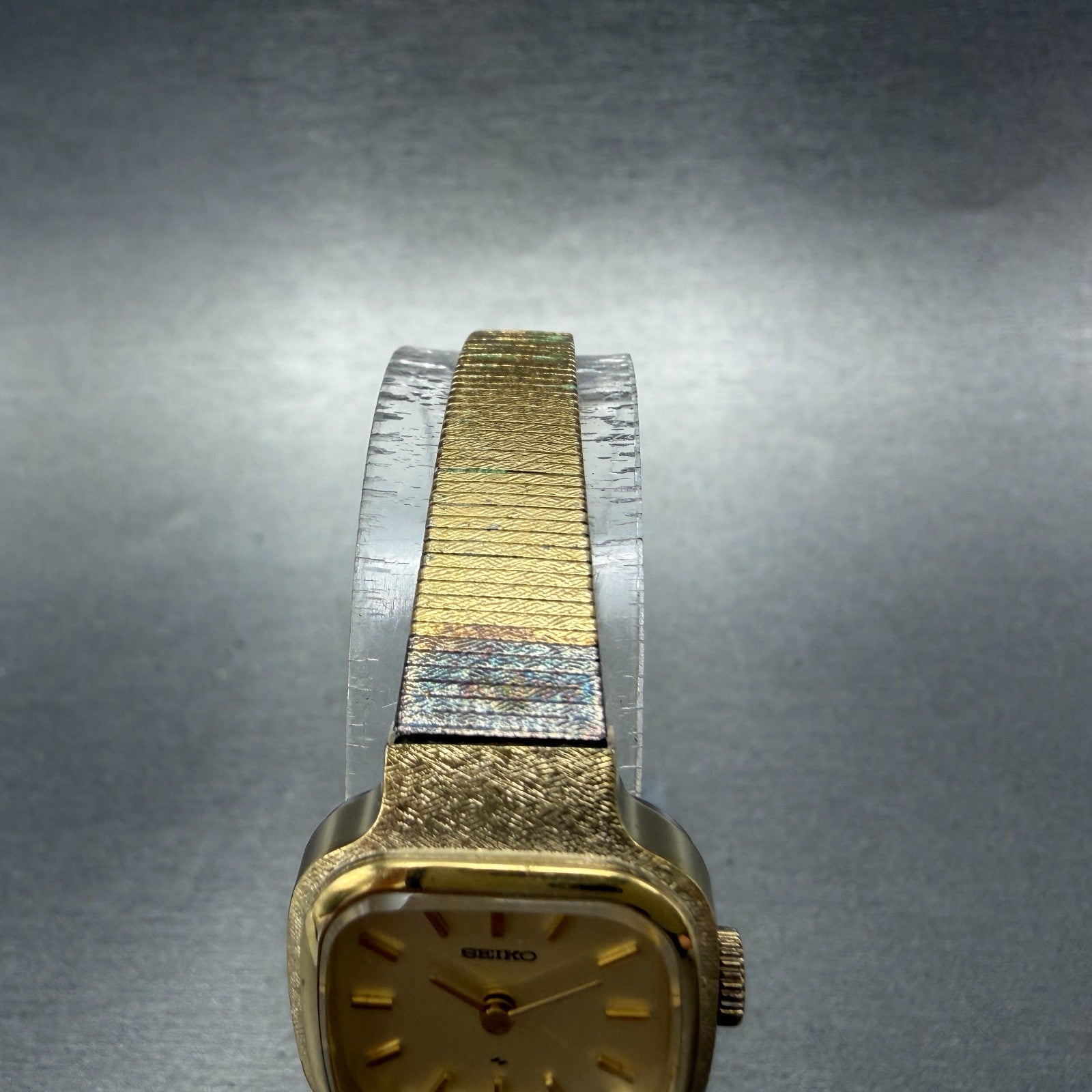 Seiko Watch Women 20mm Champagne Dial Gold Tone Rectangle Manual 11-5010 Runs4