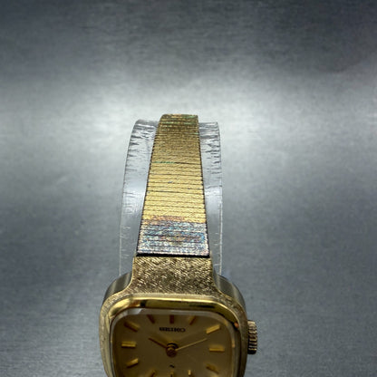 Seiko Watch Women 20mm Champagne Dial Gold Tone Rectangle Manual 11-5010 Runs4