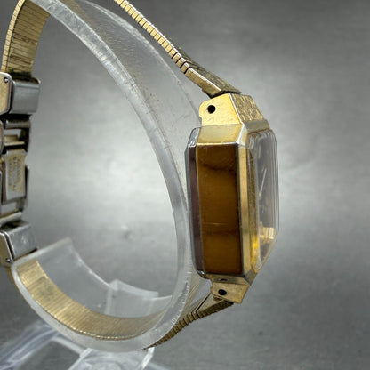 Seiko Tank Watch Women 18mm Green Dial Gold Tone Manual Rectangle 11-3990 Runs 13