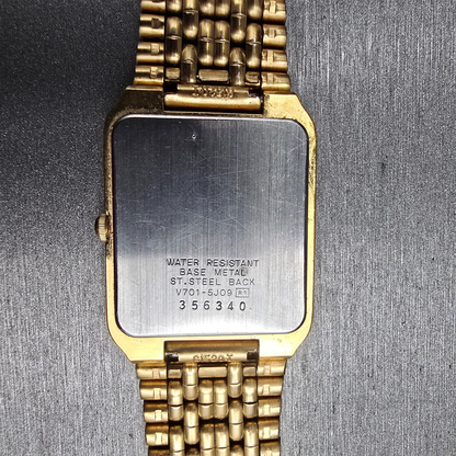 Seiko Tank Watch Men 26mm Black Dial Gold Tone Rectangle V701-5J09 New Battery10