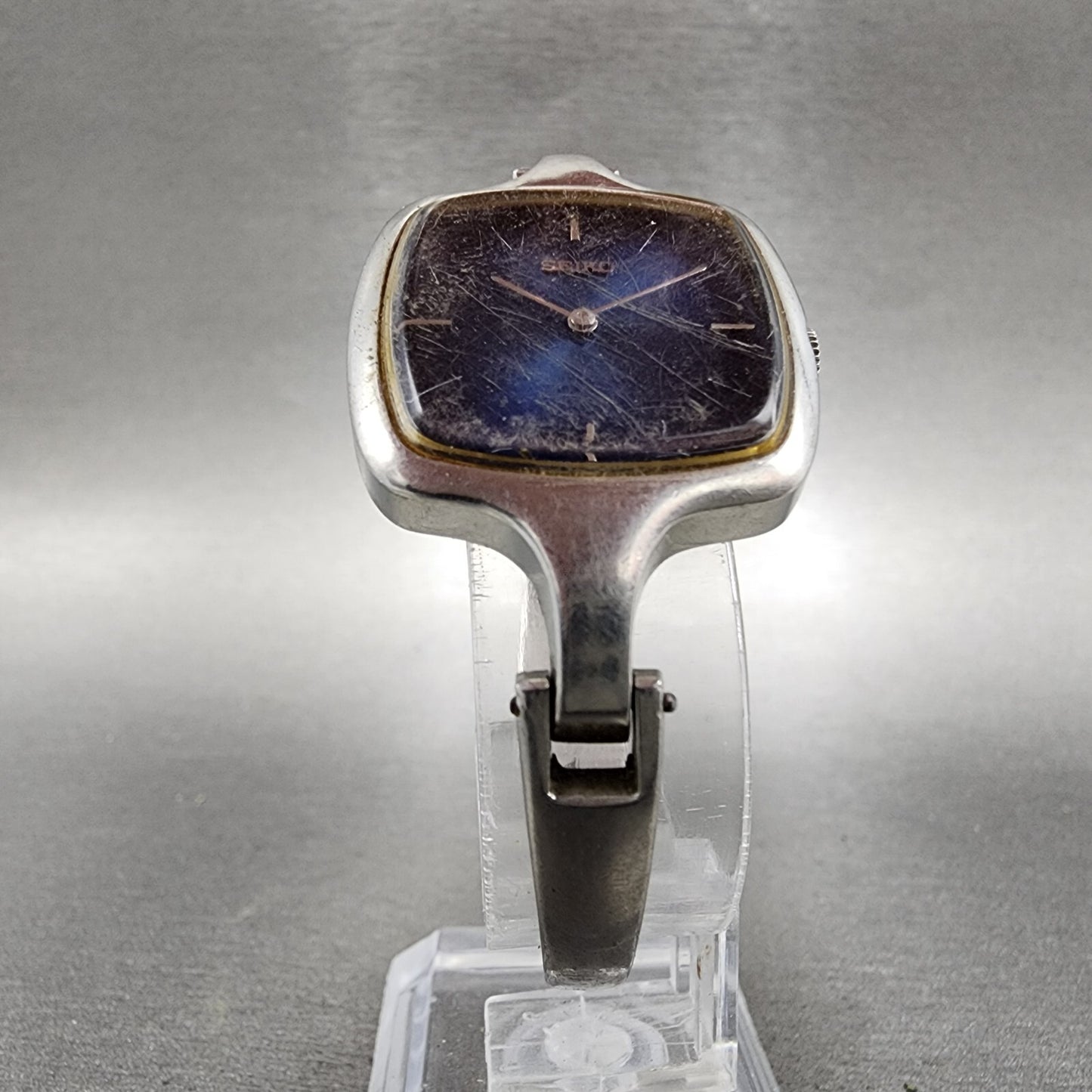 VTG Seiko Watch Women 27mm Blue Dial Rectangle Silver Tone 118339 PARTS6