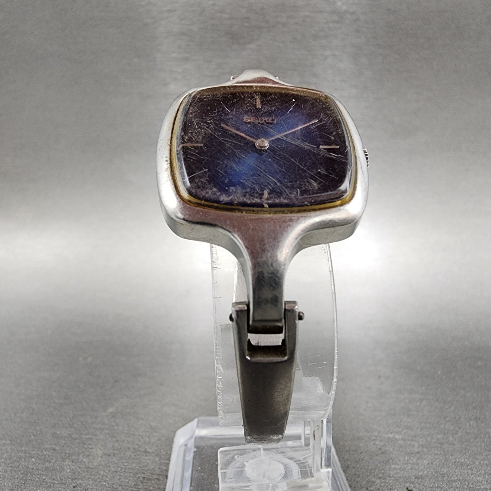 VTG Seiko Watch Women 27mm Blue Dial Rectangle Silver Tone 118339 PARTS6