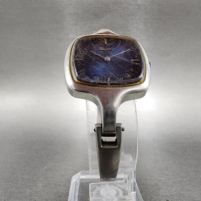VTG Seiko Watch Women 27mm Blue Dial Rectangle Silver Tone 118339 PARTS6