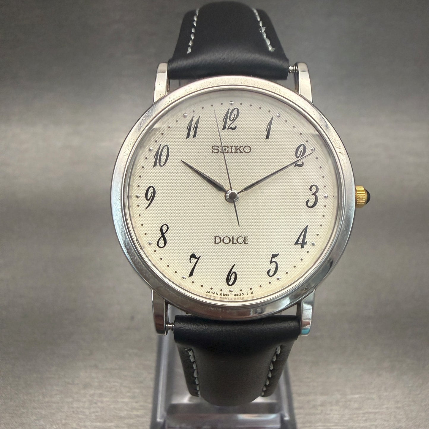 Seiko Dolce Watch Men 32mm White Dial Silver Tone Round 5E61-0A80 New Battery0