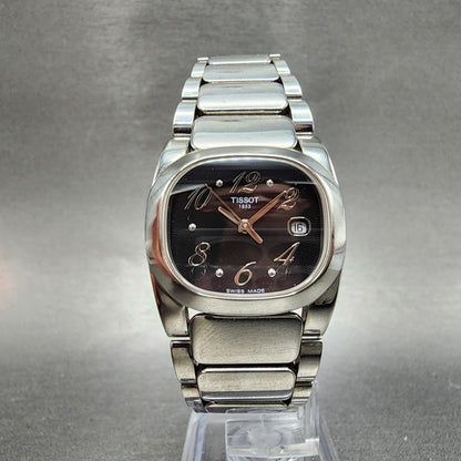 Tissot T moments Watch Women 28mm Black Dial Steel Date Rectangle New Battery5