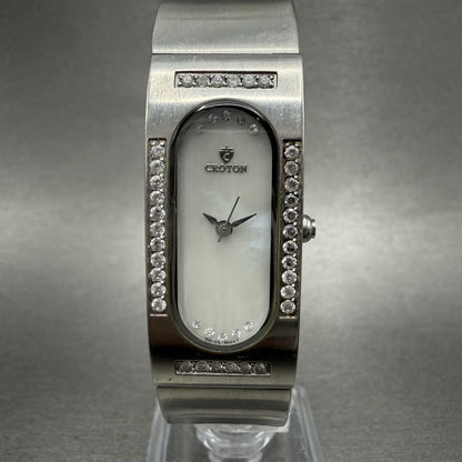 Croton Tank Watch Women 17mm MOP Dial Steel Crystal Bezel Rectangle  New Battery0