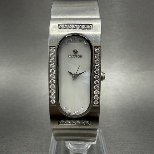 Croton Tank Watch Women 17mm MOP Dial Steel Crystal Bezel Rectangle  New Battery0