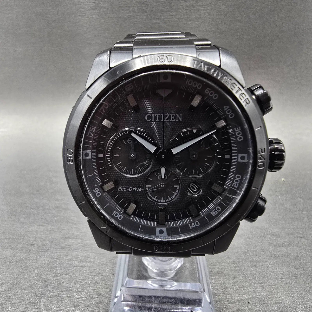 Citizen Ecosphere Chronograph Watch Men 48mm Black Dial Black Date CA4184-81E0