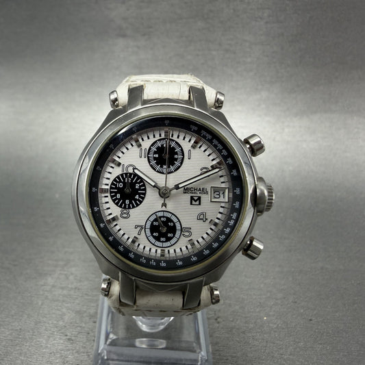 Michael Kors Chronograph Watch Women 36mm White Dial Silver Tone date New BattAB0
