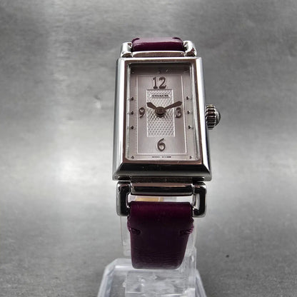 Coach Tank Watch Women 17mm White Dial Silver Tone Rectangle 0820 New Battery BJ6
